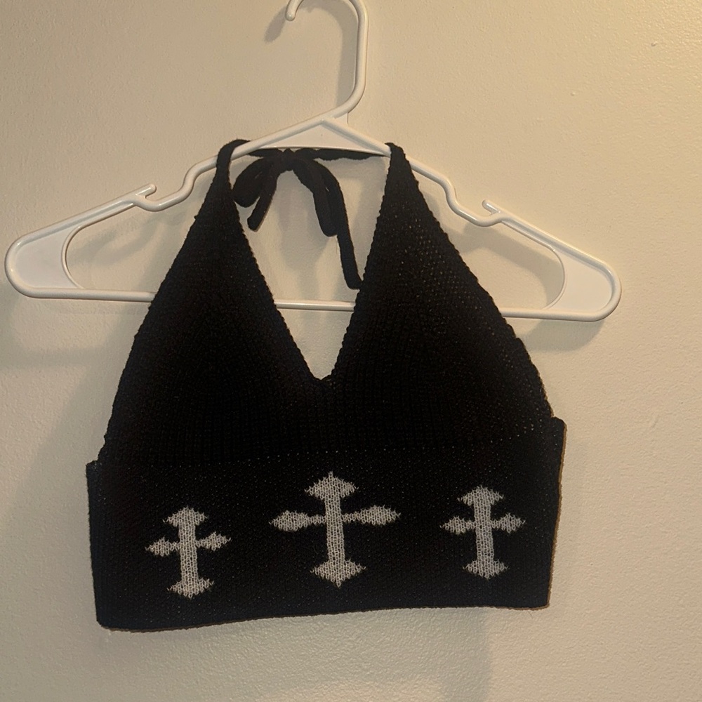 Black Halter Y2K cross top
